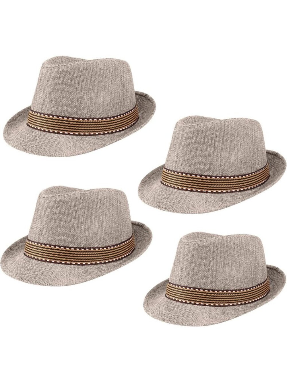 4 Pack Kids Fedora Hats - Short Brim Straw Trilby Jazz Caps for Summer Fun 5-10Y